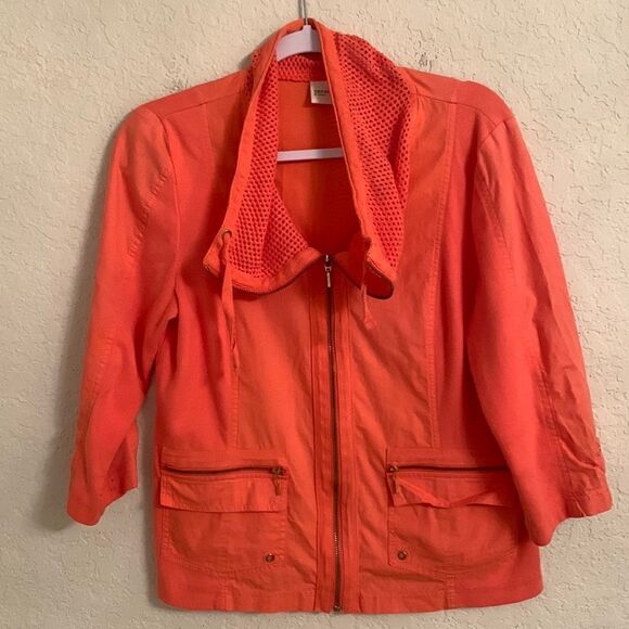 Zenergy by Chico’s Hooded Lightweight Zip 3/4 Sleeve Jacket Size 1 / 8 - Picture 1 of 14